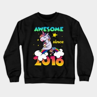 Cute Awesome Unicorn Since 2016 Rainbow Gift Crewneck Sweatshirt